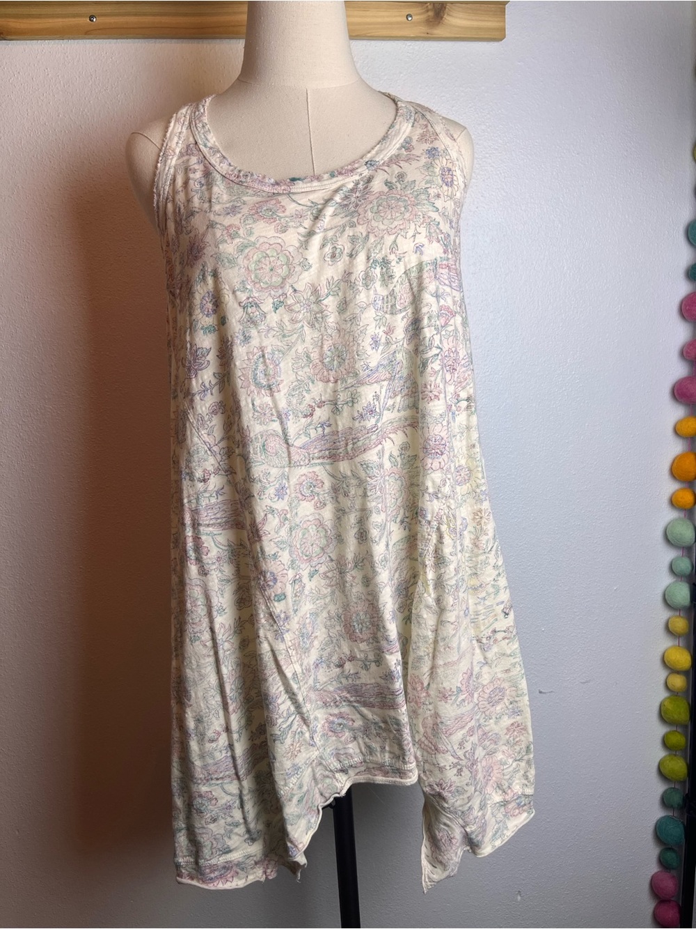 Magnolia Pearl Cream Sleeveless T-Shirt Dress with Pink & Green Floral Print